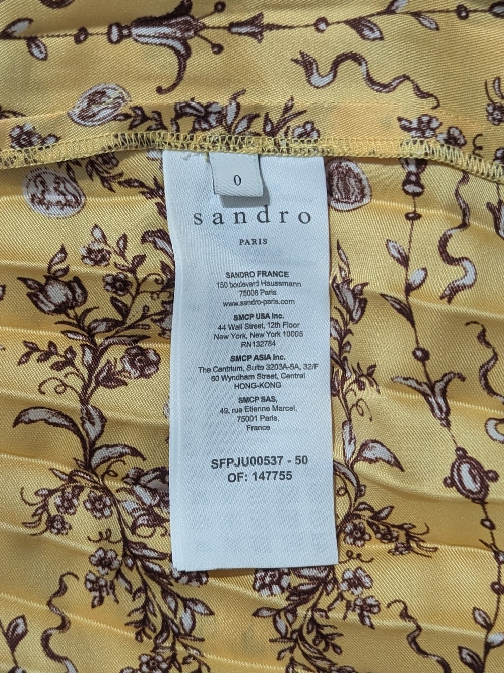 Sandro Paris Women's Yellow/Brown Lilou Floral Print Pleated Midi Skirt Size 0 - Picture 5 of 7